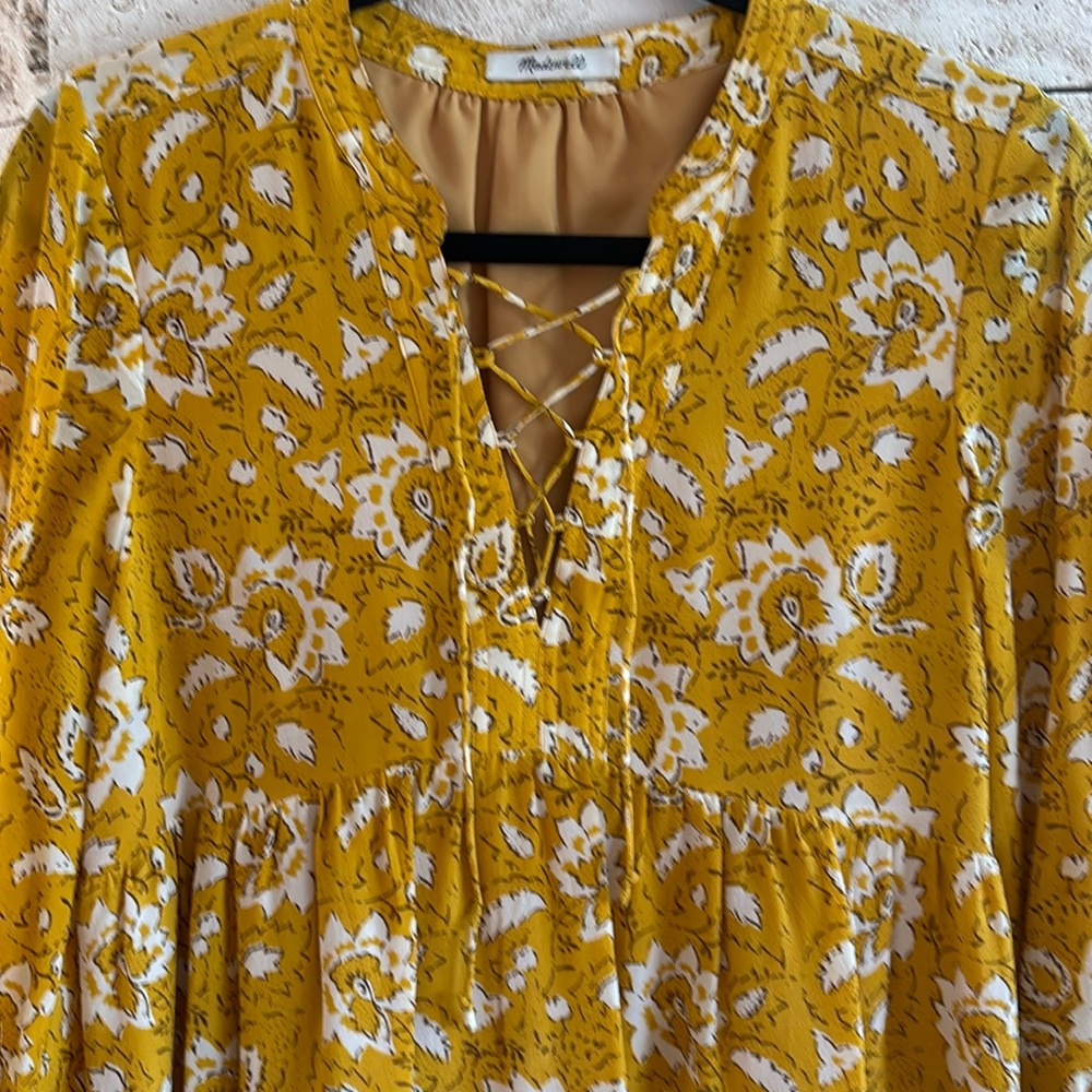 MADWELL SILK LACE-UP FLORAL DRESS